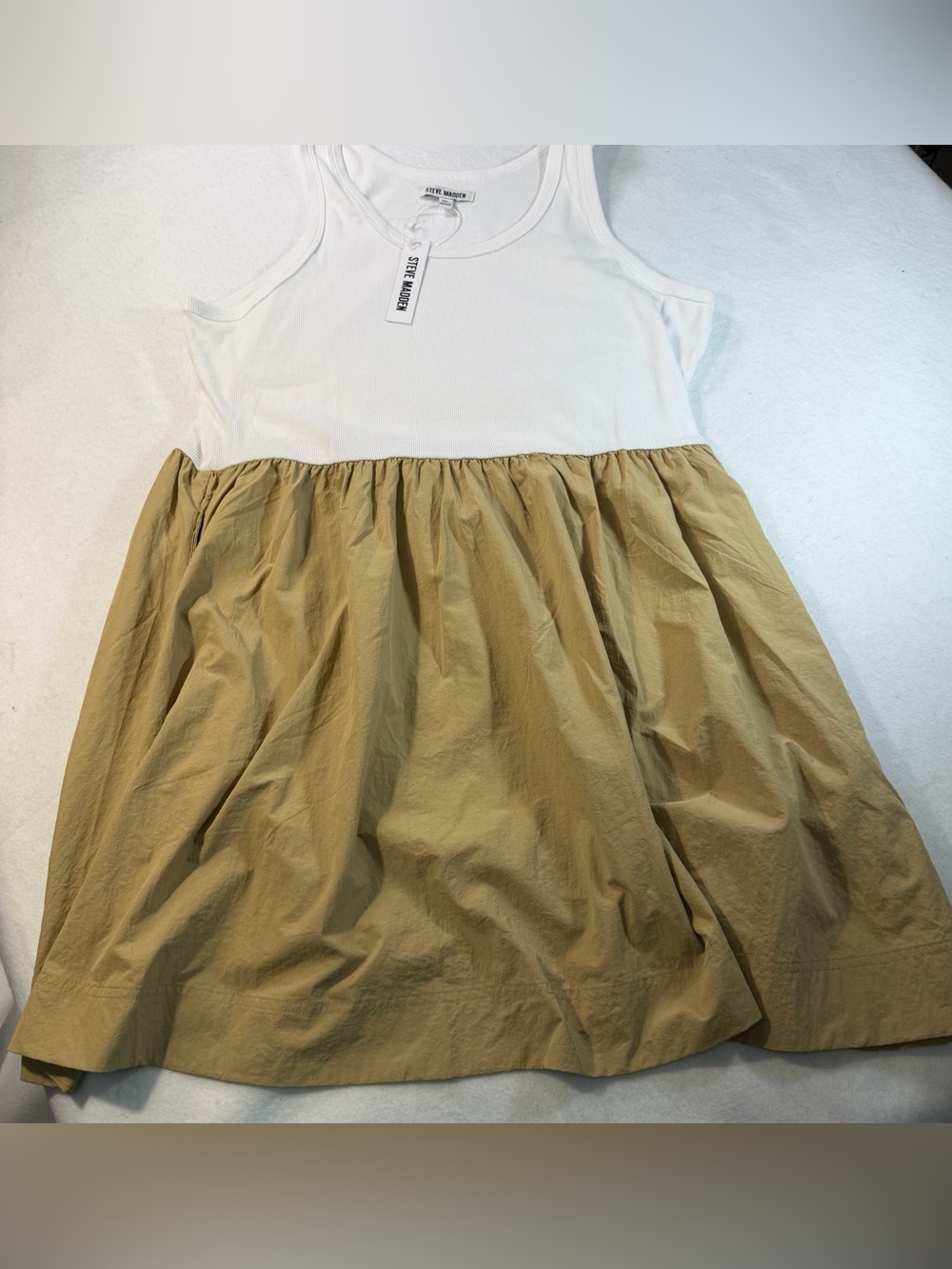 NWT Steve Madden Mixed Media Tank Dress XL White Dusty Taupe
